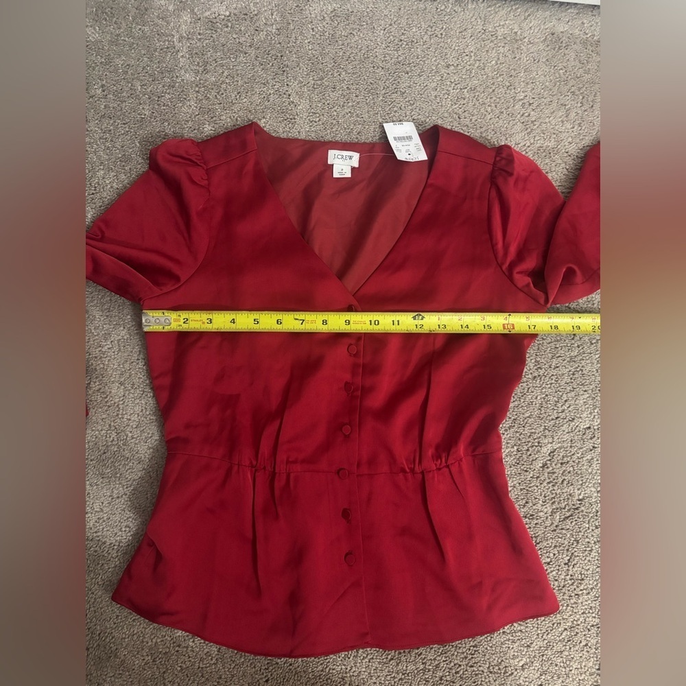 J Crew Long-Sleeve Peplum Top in Satin-Crepe Red Women's 2 - Picture 8 of 15